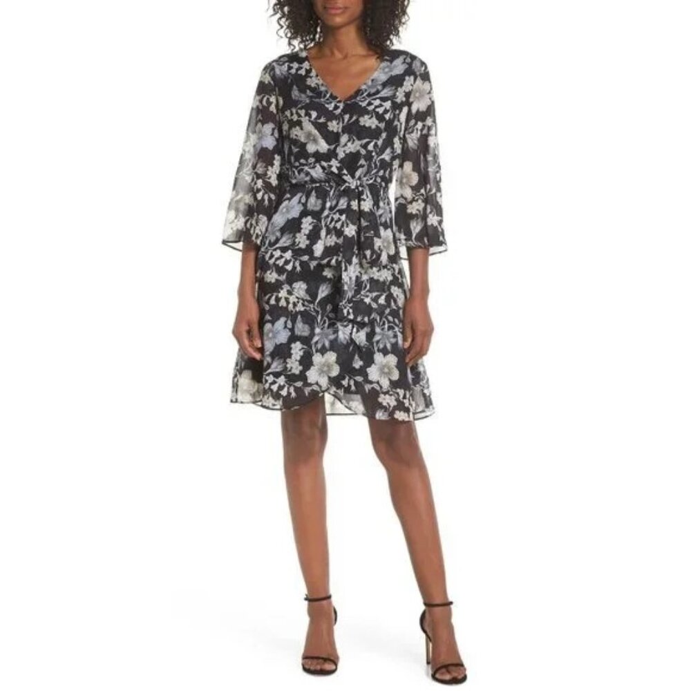NWT Nordstrom Julia Jordan Womens Size 6 Floral Tie Front Chiffon Dress NEW